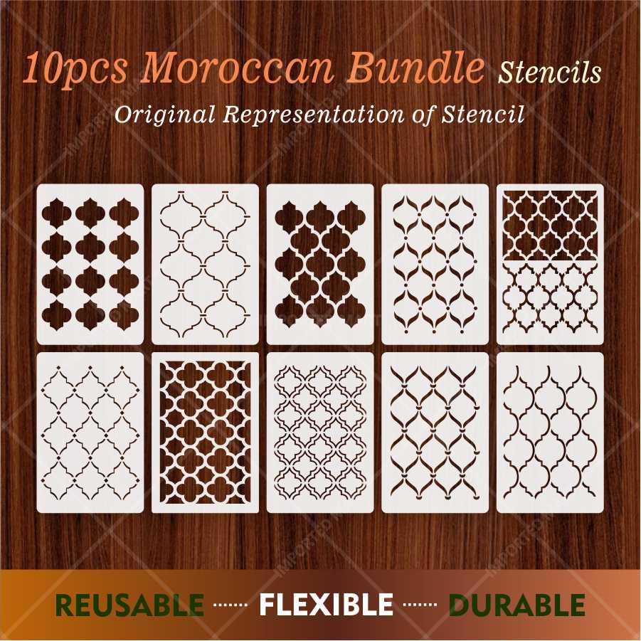 10 Pcs Ultimate Moroccan Stencils Design Pack for Cake , Wall, Fabric,  Canvas & Furniture painting  ID# 661