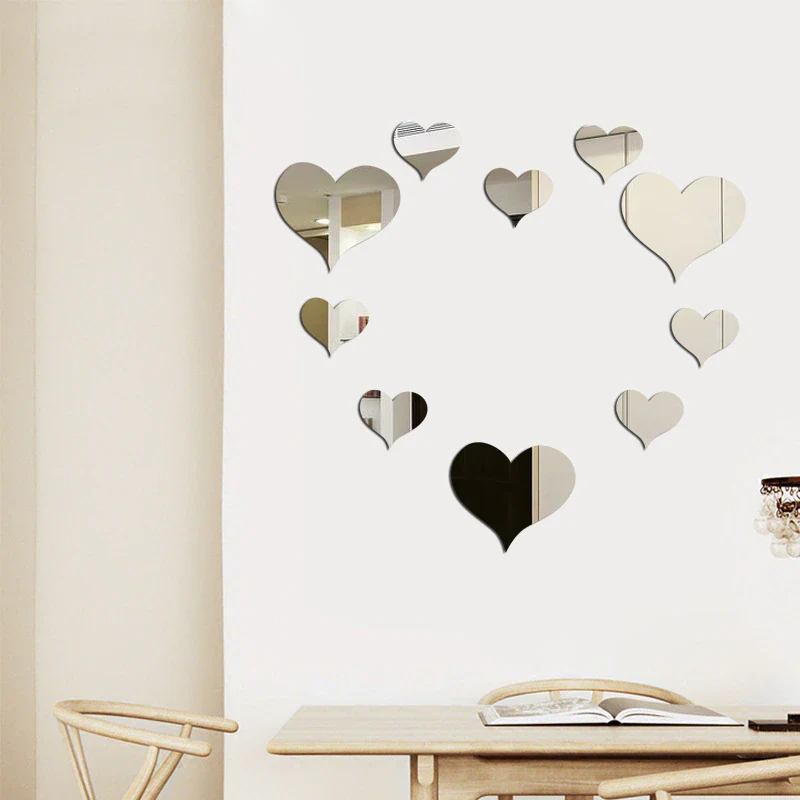 12pcs 3D Mirror Love Hearts Wall Sticker Durable DIY Simple Wall Stickers Decal for Living Room Art Home Decor - Image 8
