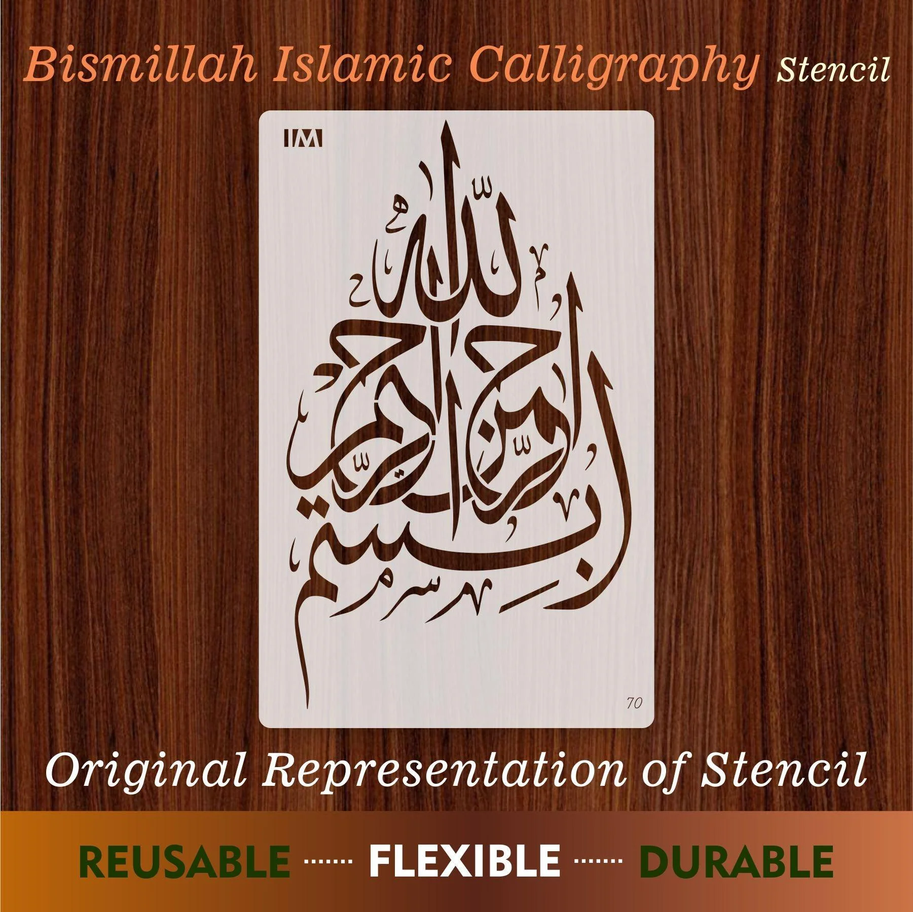 Bismillah Calligraphy Islamic Reusable Stencil for Canvas and wall painting.ID#70 - Image 5