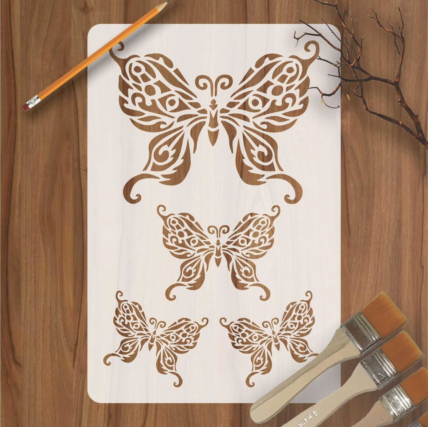 Butterflies Reusable Stencil for Canvas and wall painting.ID#93