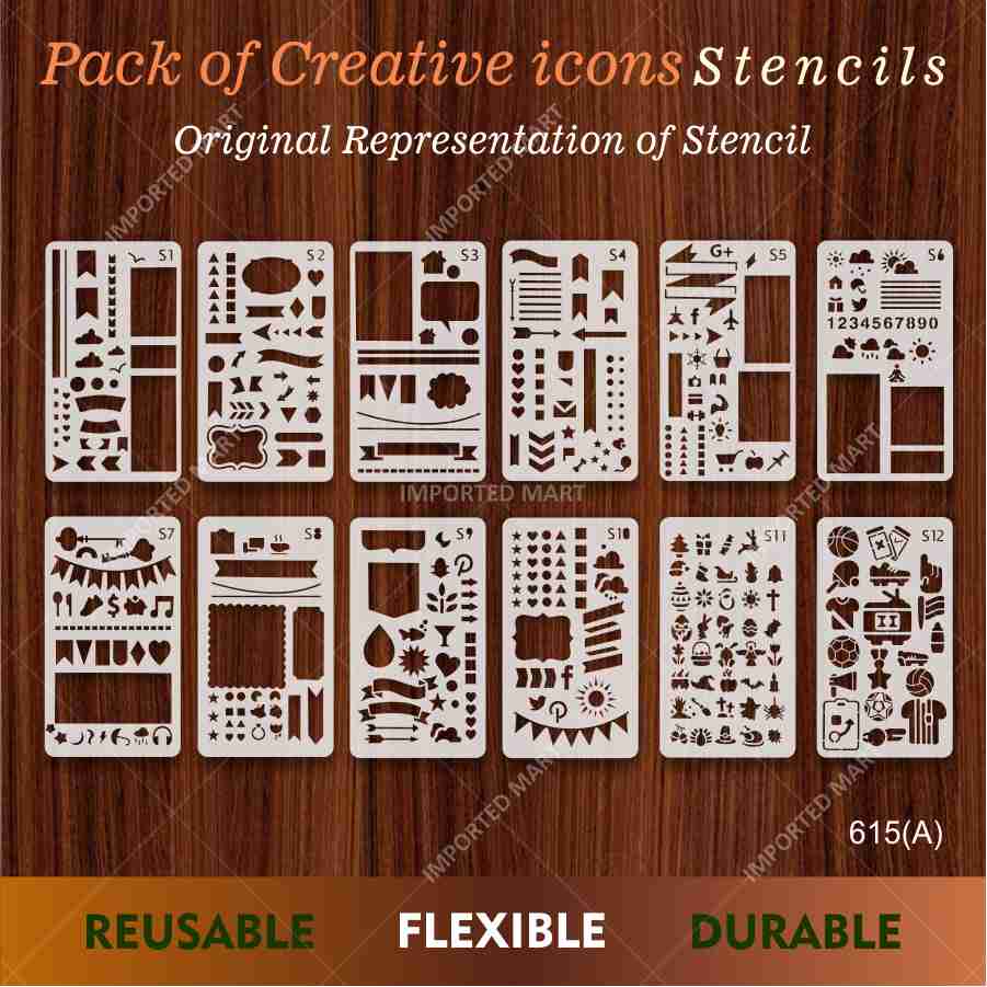 Bullet Journal Stencils Pack for Scrapbooking , Kids notebook and Bullet Journal – Decorative Symbols Design – ID# 715A