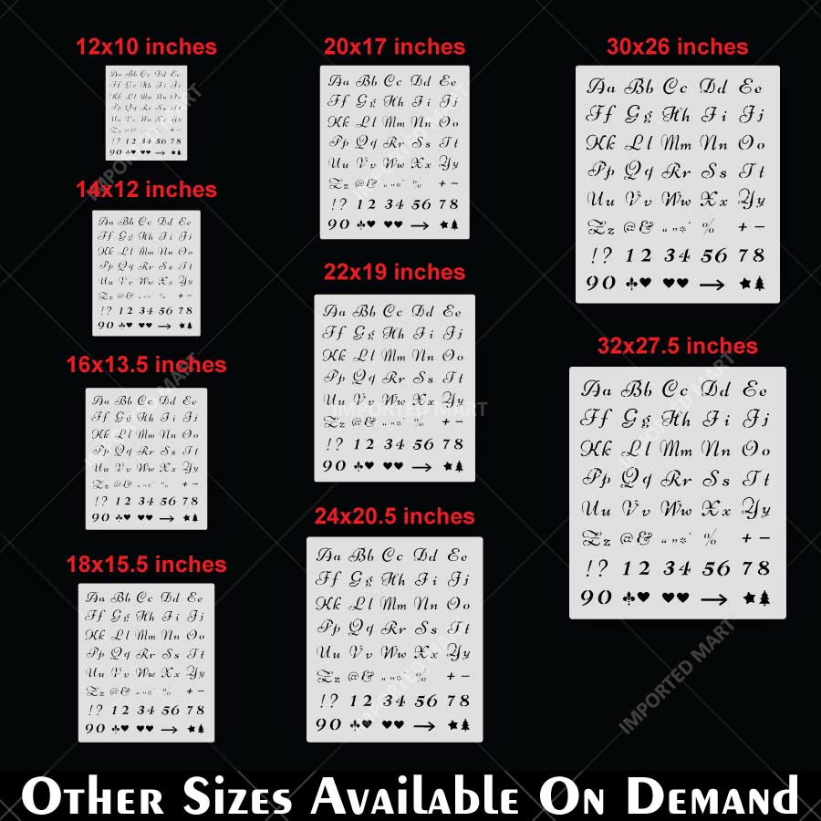 Cursive Alphabet Letters & Numbers Stencil Set for Wall, Wood, Fabric & Craft Painting – Script Font Design – ID# 779 - Image 5