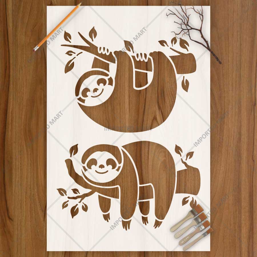 Cute Sloth Stencil for Wall, Kids Room & Furniture β Hanging Sloth Animal Design β ID# 782