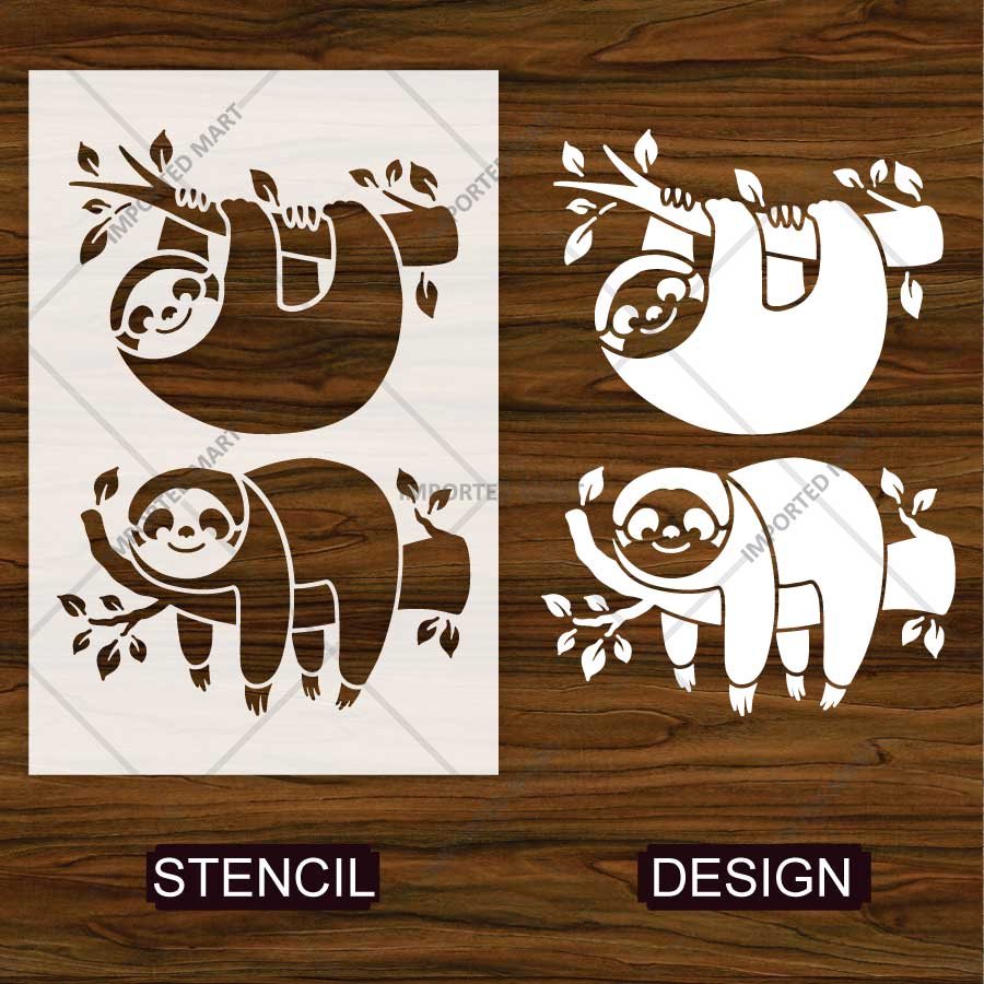 Cute Sloth Stencil for Wall, Kids Room & Furniture β Hanging Sloth Animal Design β ID# 782 - Image 3