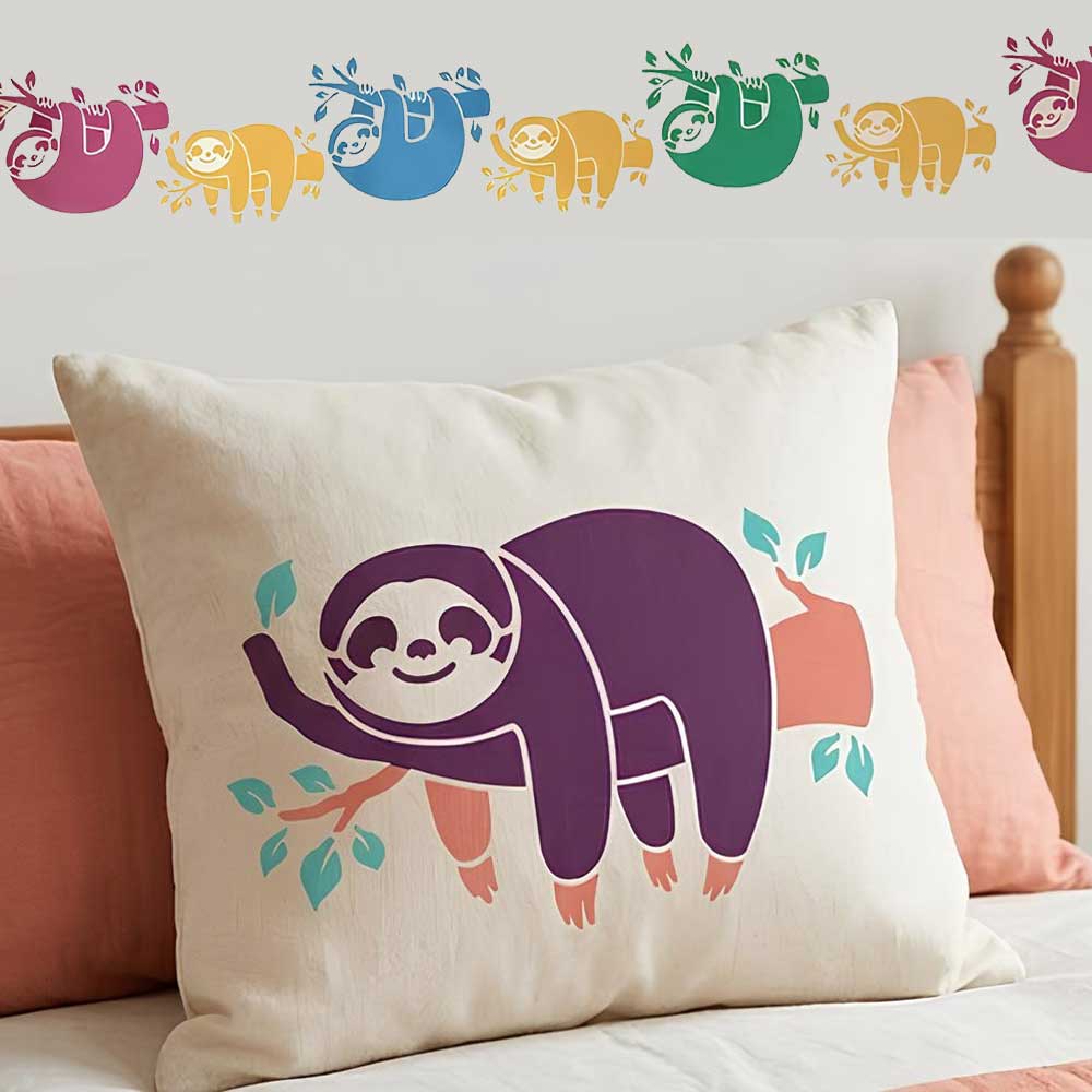 Cute Sloth Stencil for Wall, Kids Room & Furniture β Hanging Sloth Animal Design β ID# 782 - Image 6
