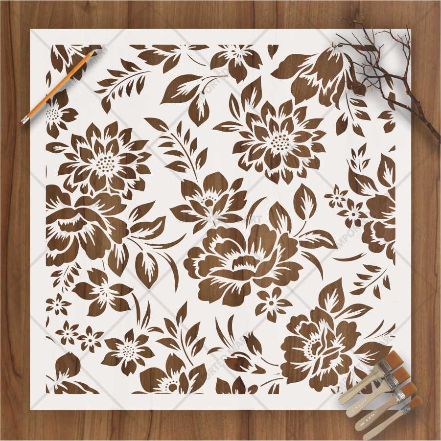 Dense Floral Pattern Stencil for Walls, Fabric & Furniture β Full Surface Repeat Design β ID# 678 - Image 2