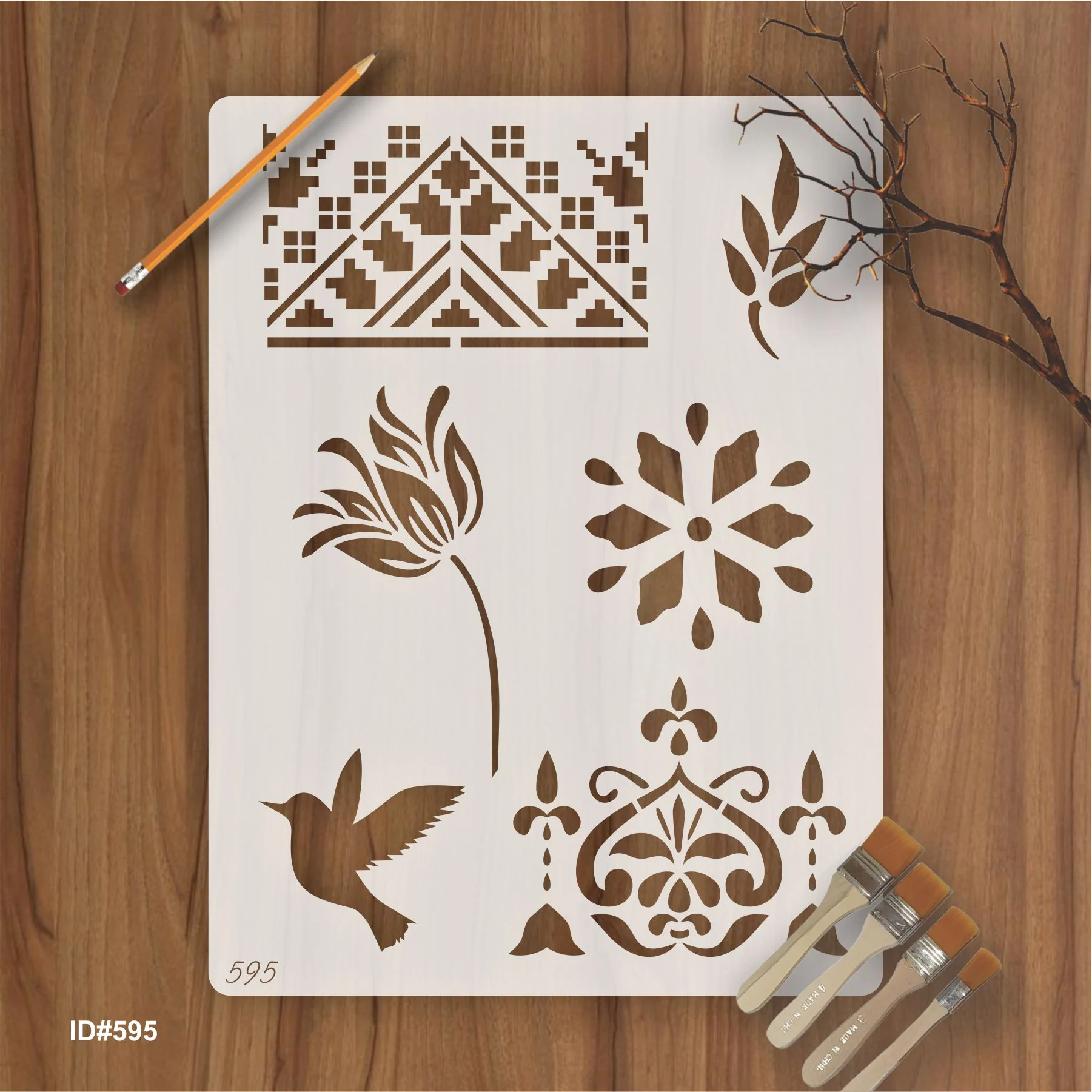 Floral & Bird Multi-Design Stencil for Wall, Wood, Fabric & Furniture Art – ID#595 - Image 2