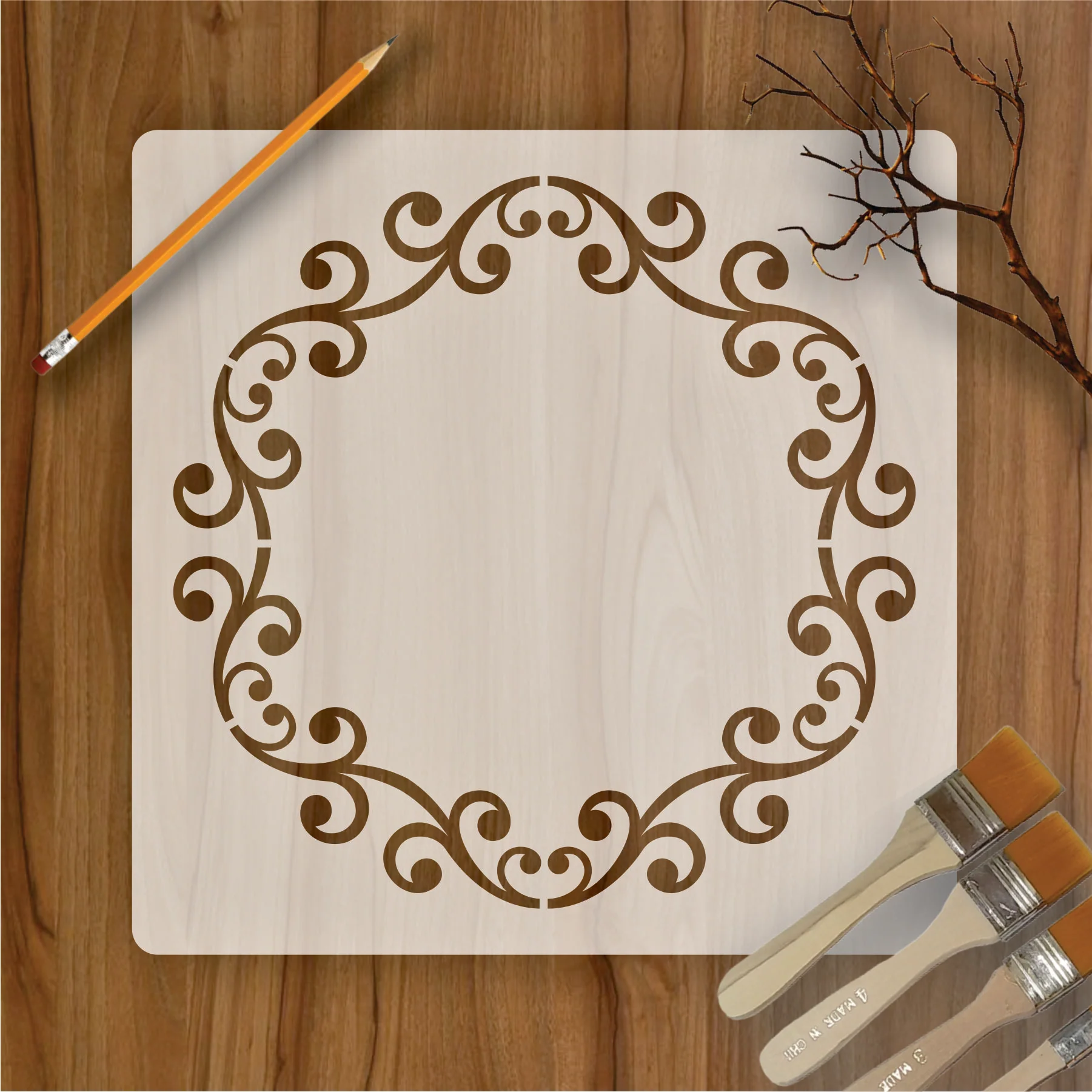 Floral Circule Mandala Round Border Reusable Stencil For Canvas And Wall Painting.ID#257