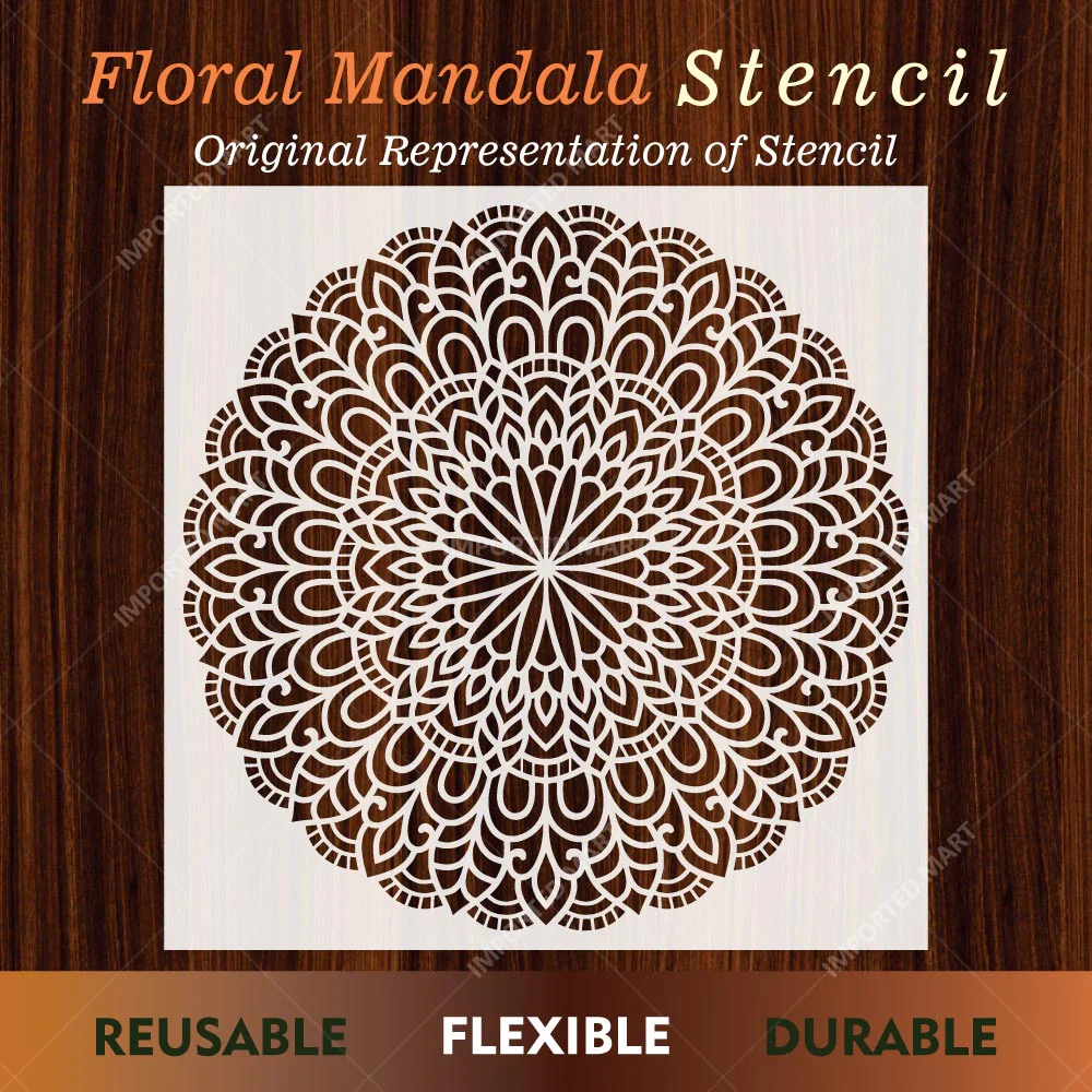 Floral Mandala Stencil for Wall, Floor & Furniture Art – Round Decorative Lotus Pattern – ID# 677