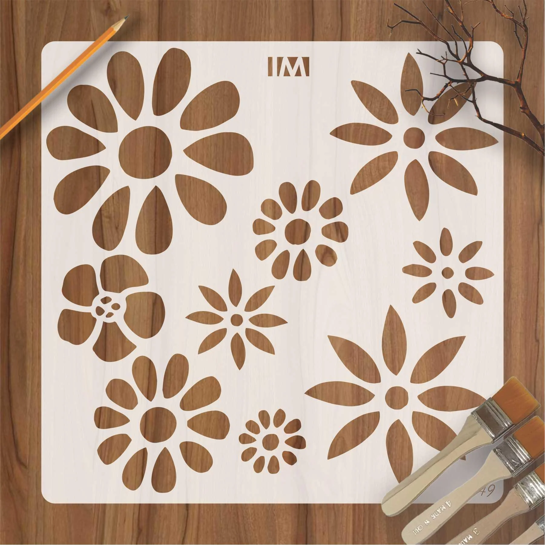 Geomatric Flowers Reusable Stencil For Canvas And Wall Painting.ID#149