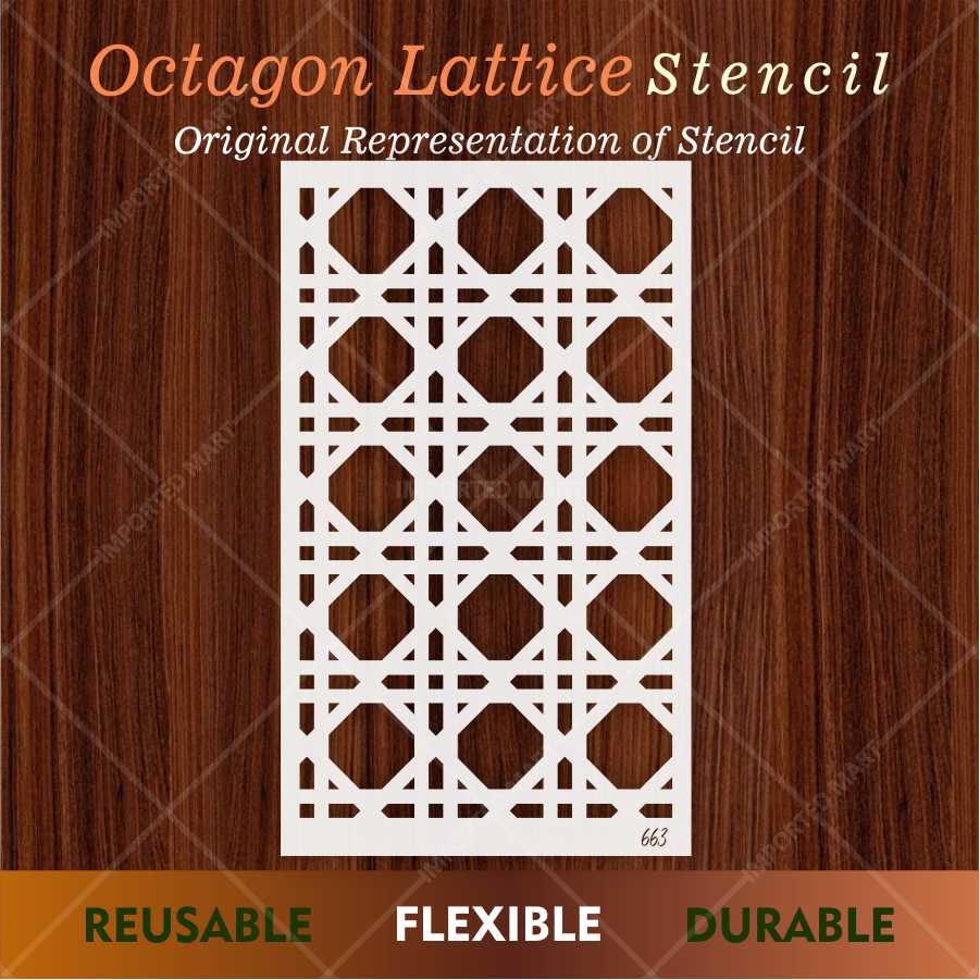 Geometric Lattice Pattern Stencil for Wall, Wood & Fabric Art β Modern Octagon Grid Design β ID# 663