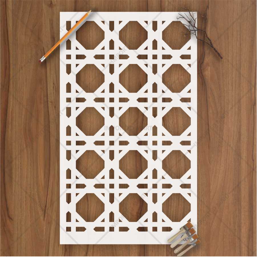 Geometric Lattice Pattern Stencil for Wall, Wood & Fabric Art β Modern Octagon Grid Design β ID# 663 - Image 2