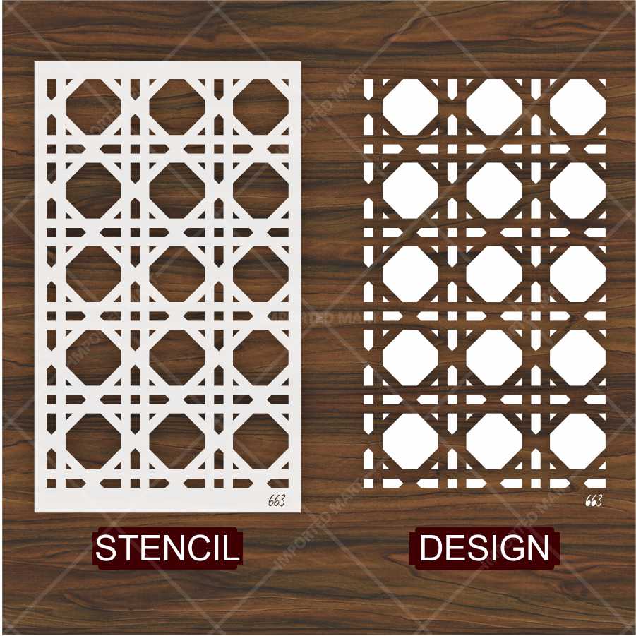 Geometric Lattice Pattern Stencil for Wall, Wood & Fabric Art β Modern Octagon Grid Design β ID# 663 - Image 4
