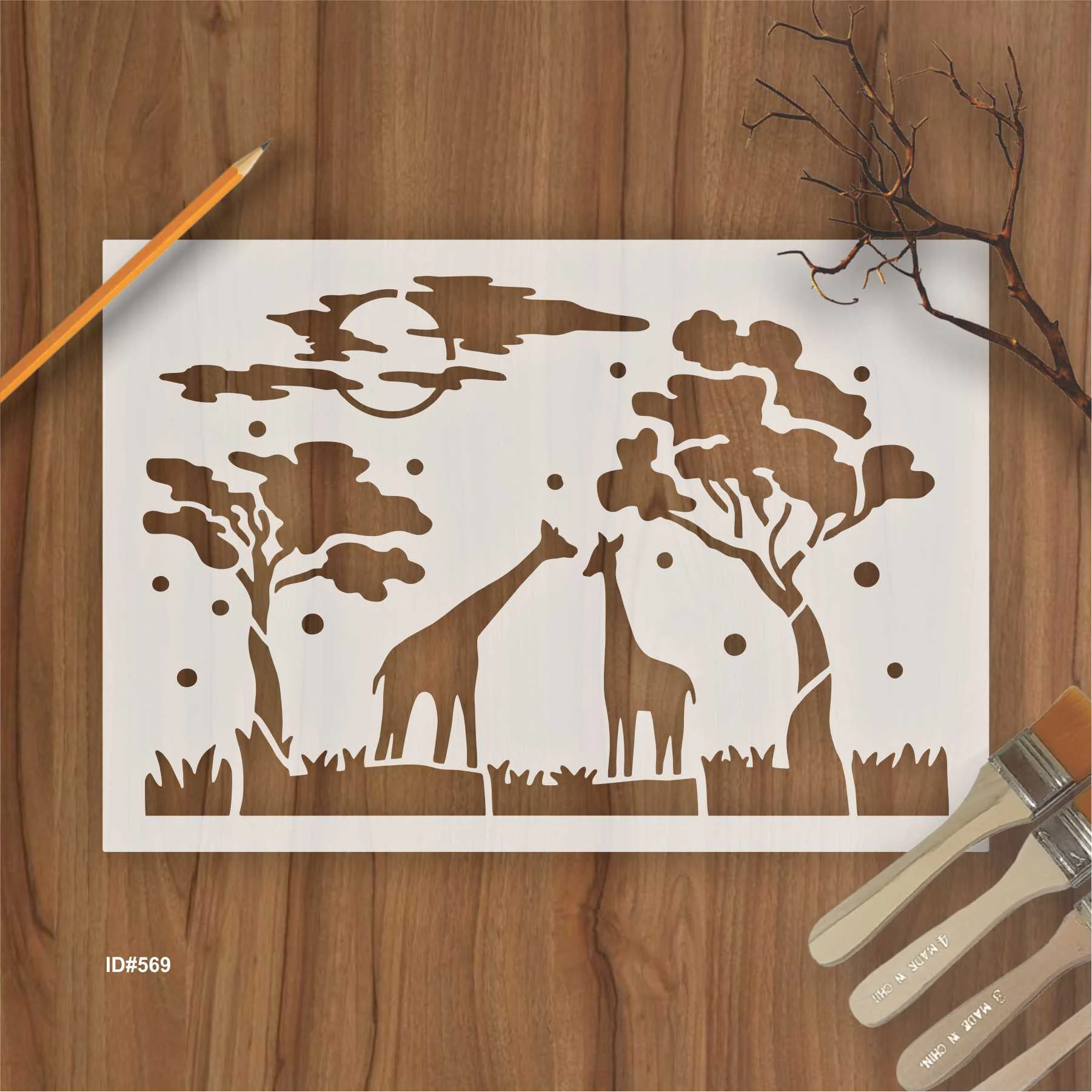 Giraffe and Tree Stencil Wall Painting Scrapbook Coloring Embossing Album Decorative Template. ID #569