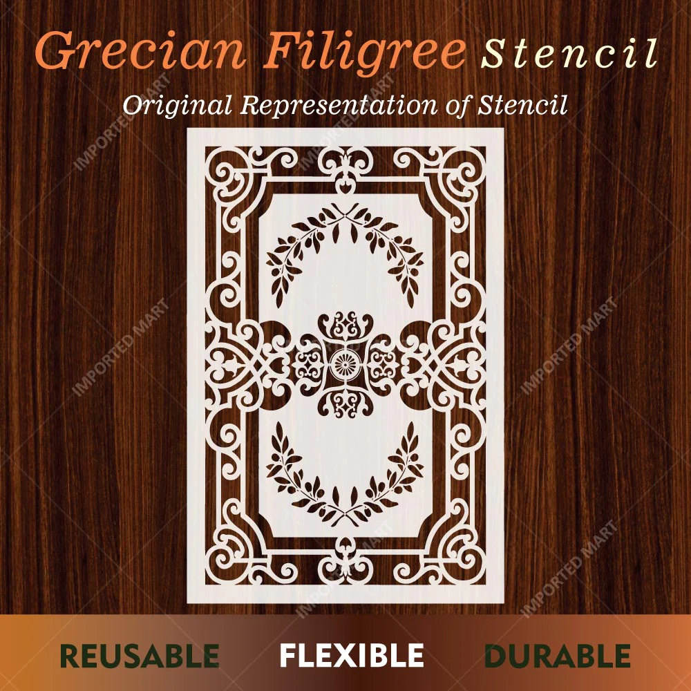 Grecian Filigree Frame Stencil for Wall, Furniture & Floor Décor – Classic Ornamental Border Design – ID# 732