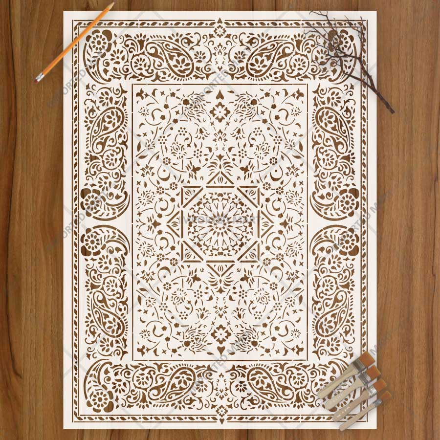 Imperial Palace Carpet Stencil for Wall, Floor & Furniture Decor – Royal Mughal Geometric Pattern – ID# 740