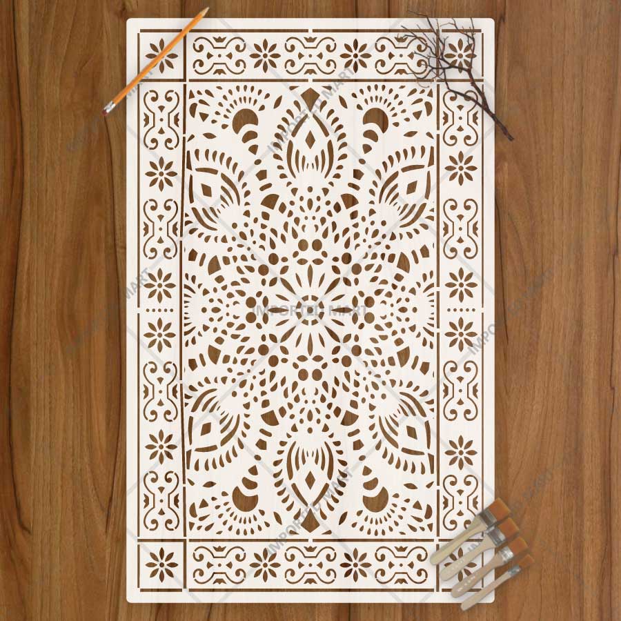 Intricate Lace Carpet Stencil for Floor, Wall & Rug Painting β Elegant Floral Mandala Design β ID# 756