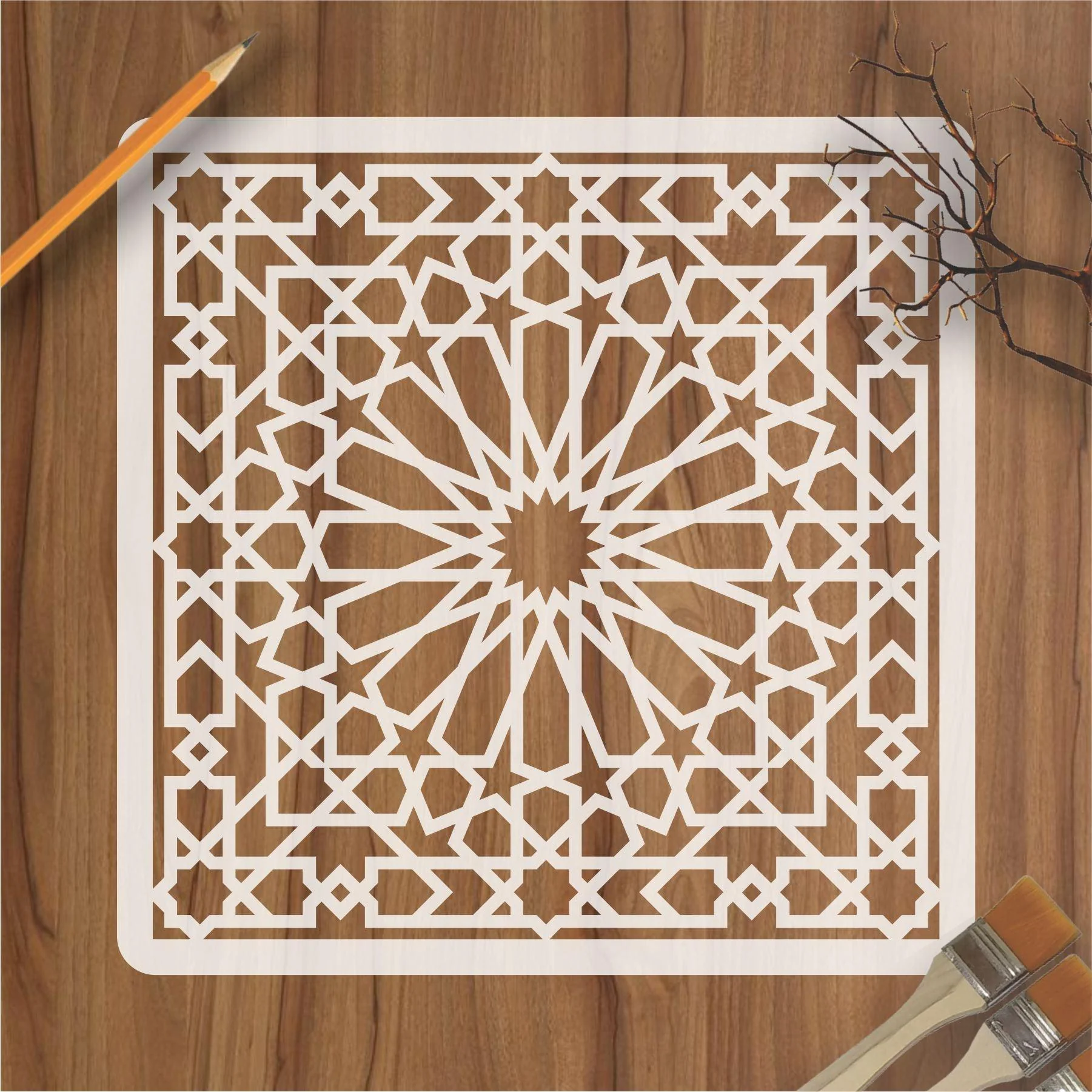 Islamic Geometric Pattern Reusable Stencil For Canvas And Wall Painting.ID#207 - Image 2