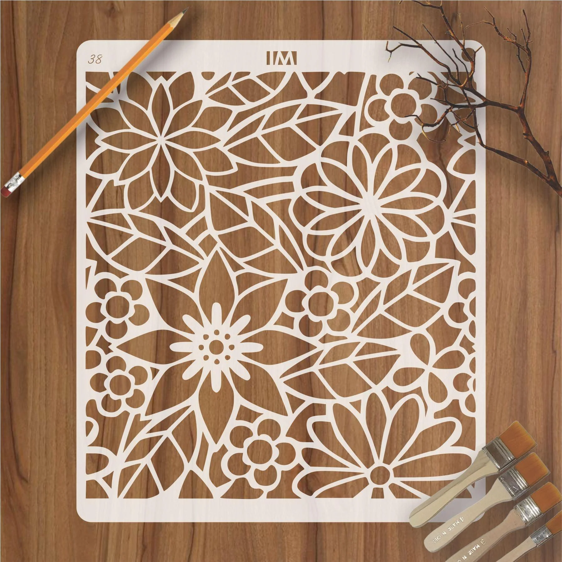 Magic Forest Floral Reusable Stencil for Canvas and wall painting.ID#38