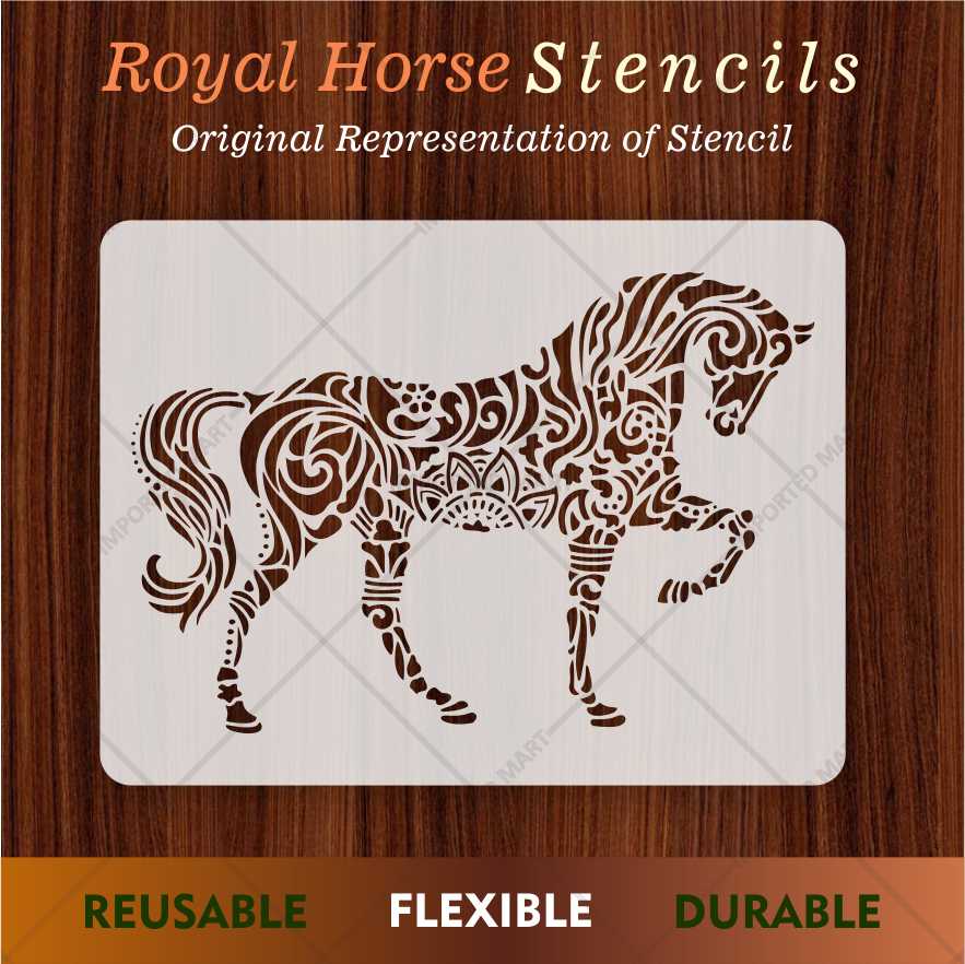 Mandala Horse Stencil for Wall, Wood & Fabric Art – Intricate Boho Design – ID# 646