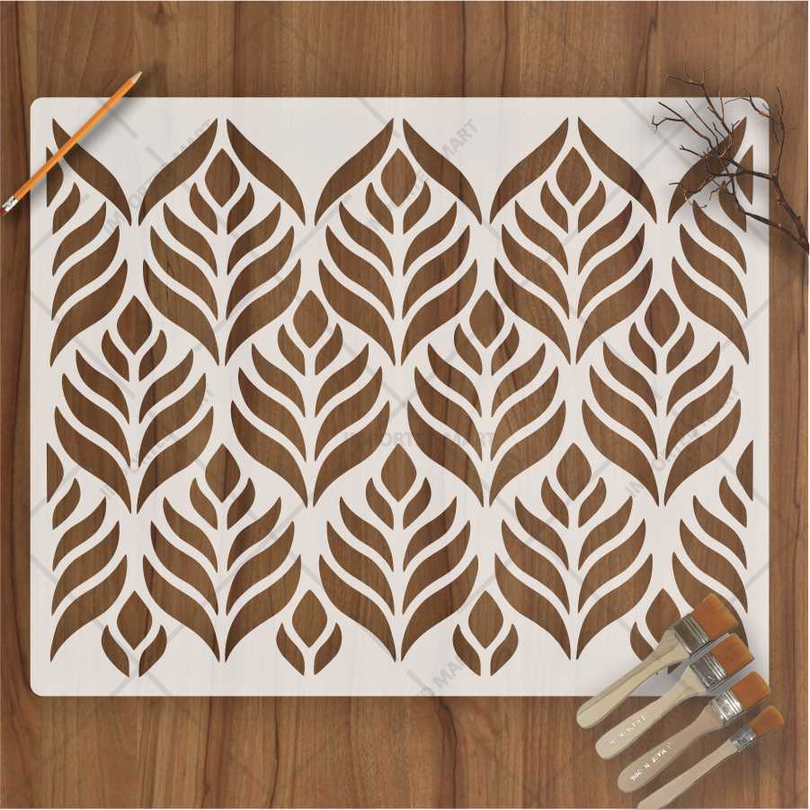 Modern Geometric Leaf Stencil for Wall, Furniture & Fabric Décor – Bold Botanical Pattern – ID# 662 - Image 2