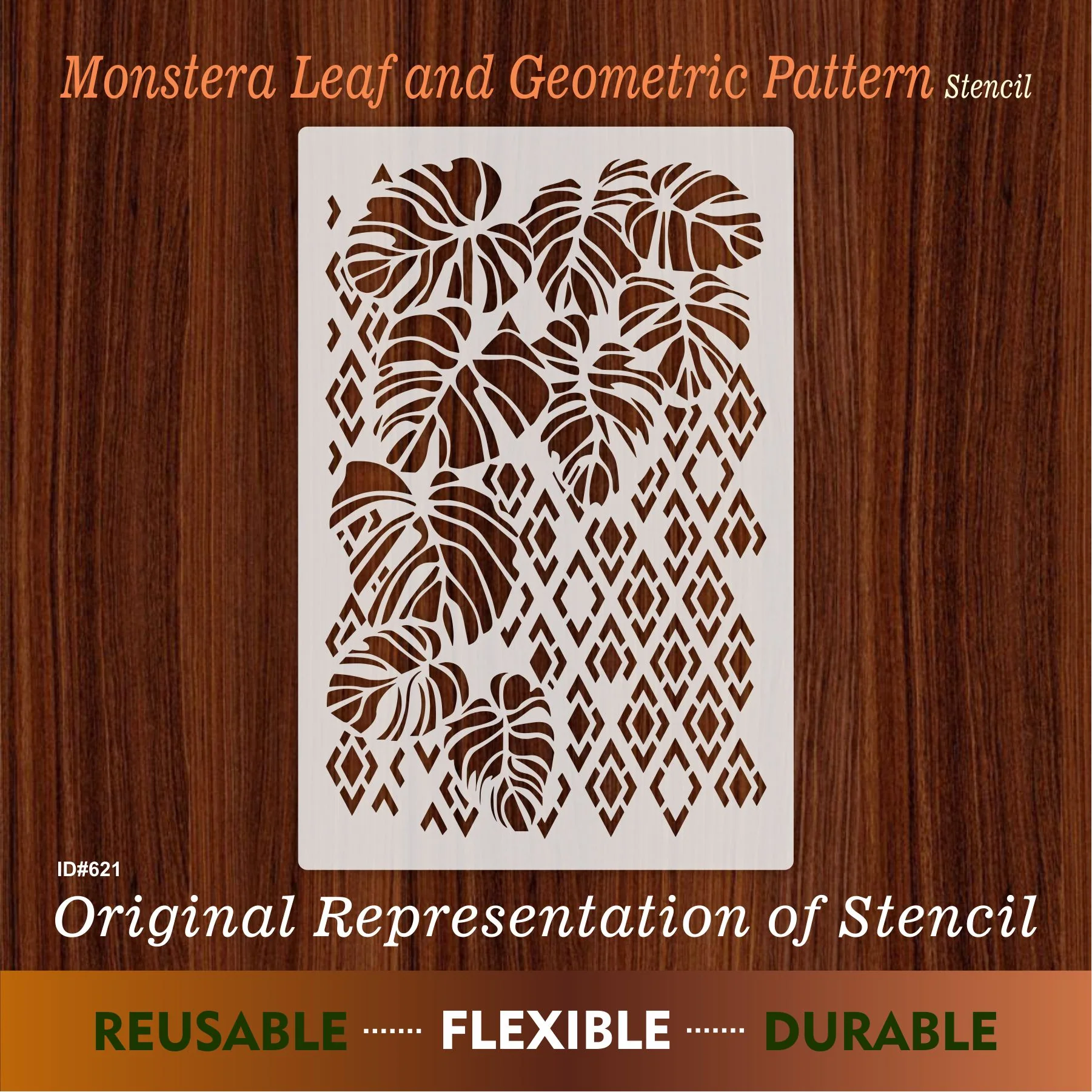 Monstera Leaf Diamond Mesh Stencil for Walls, Furniture & Fabric β Tropical Botanical Pattern β ID#621
