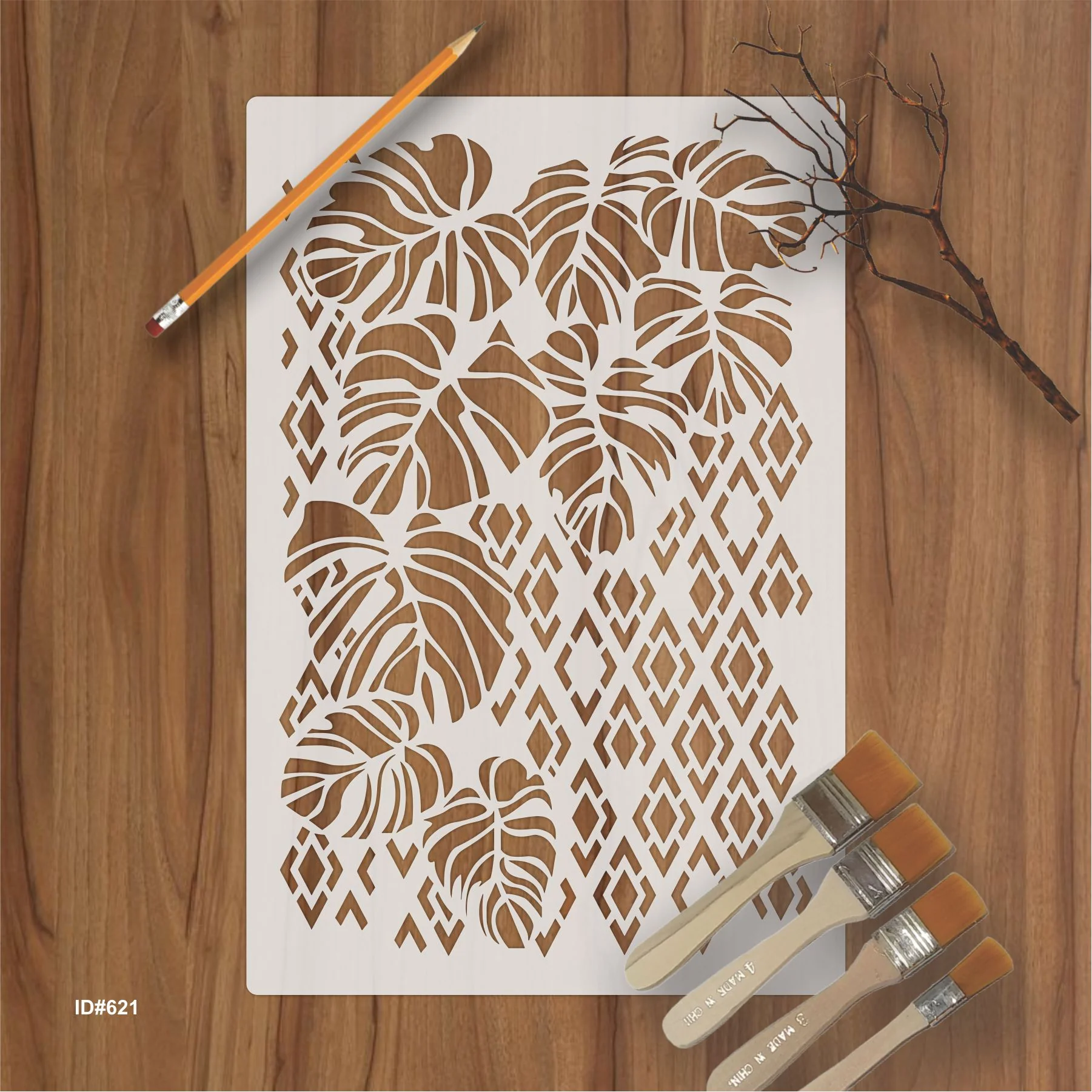 Monstera Leaf Diamond Mesh Stencil for Walls, Furniture & Fabric β Tropical Botanical Pattern β ID#621 - Image 2