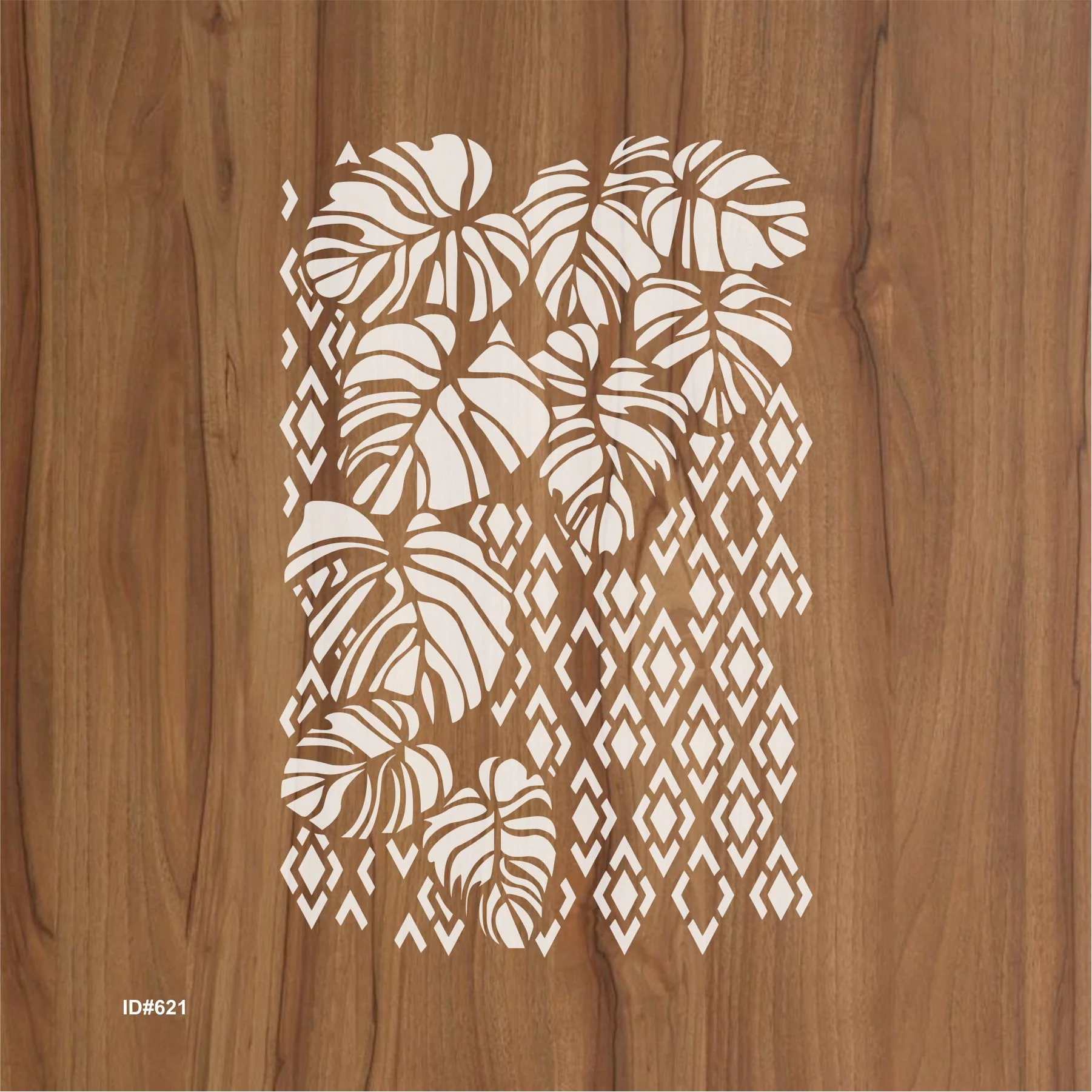 Monstera Leaf Diamond Mesh Stencil for Walls, Furniture & Fabric β Tropical Botanical Pattern β ID#621 - Image 3