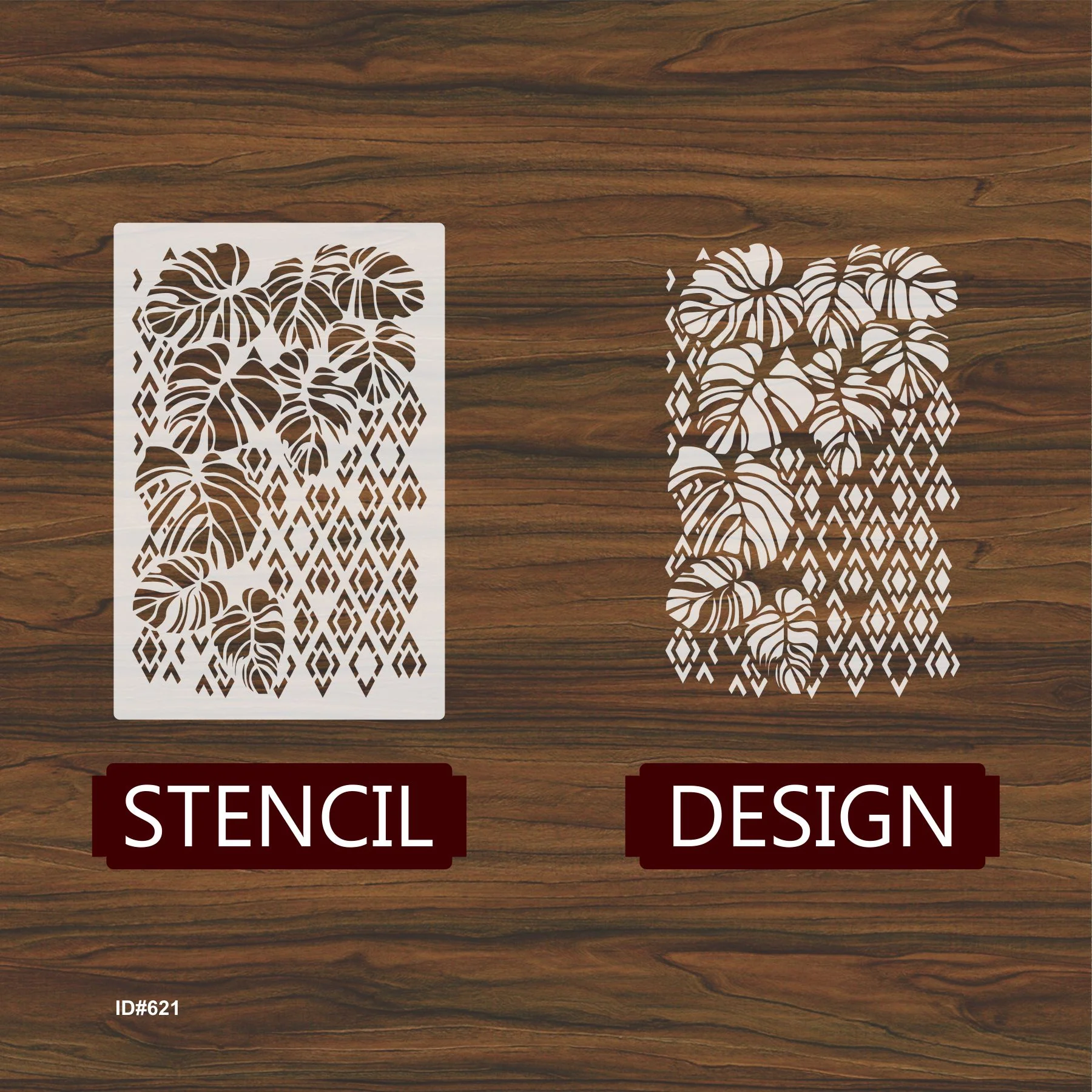 Monstera Leaf Diamond Mesh Stencil for Walls, Furniture & Fabric β Tropical Botanical Pattern β ID#621 - Image 4