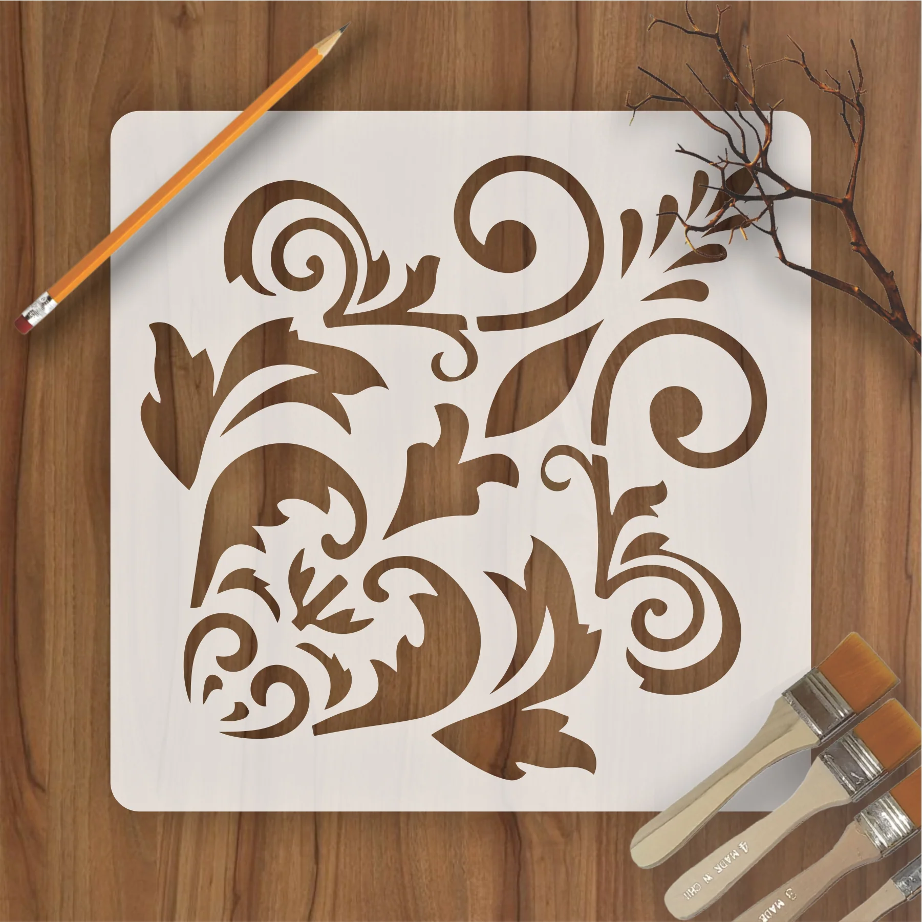 Motif Damask Pattern Reusable Stencil For Canvas And Wall Painting.ID#234