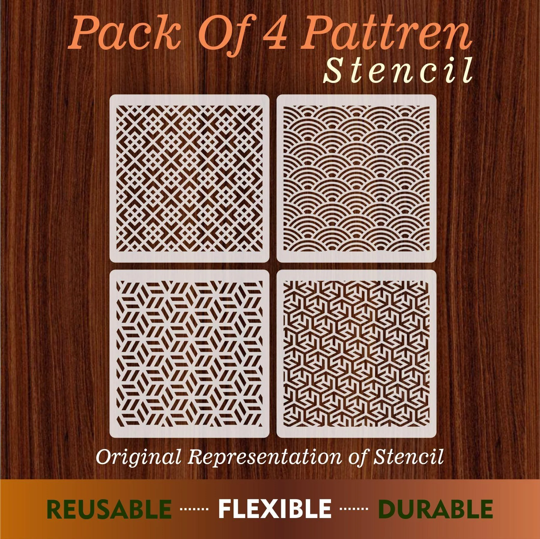 Pack of  4 Wall Decoration Testure Stencil for Canvas and wall painting.ID#40