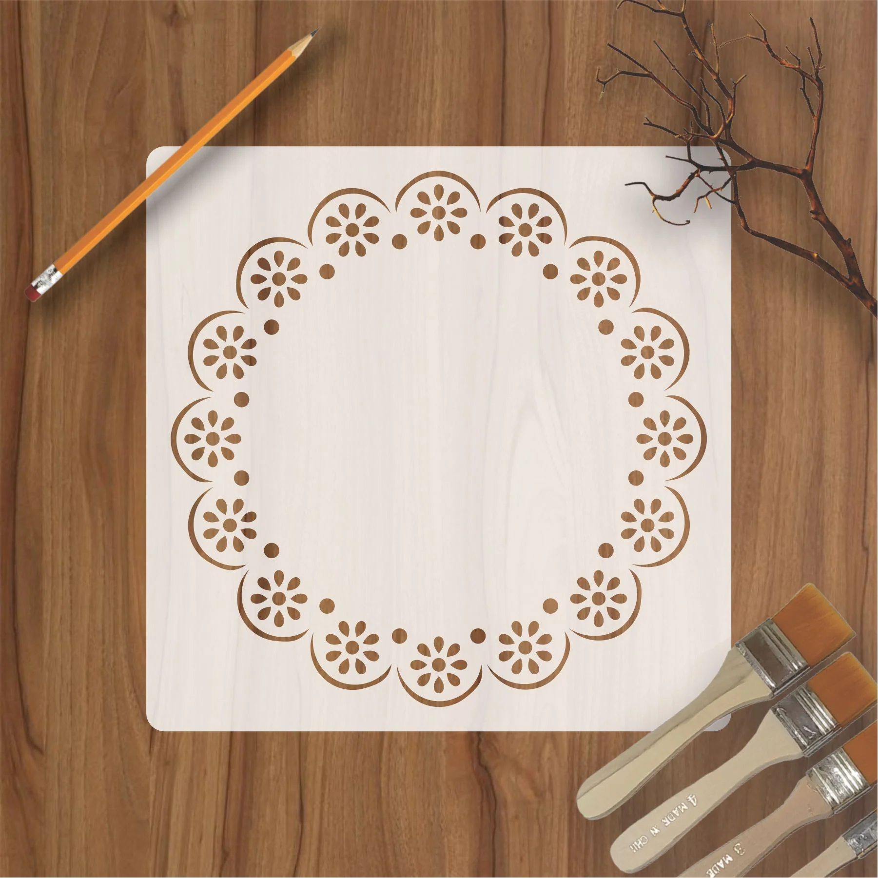 Round Pattern Art Border Mandala Reusable Stencil For Canvas And Wall Painting.ID#253
