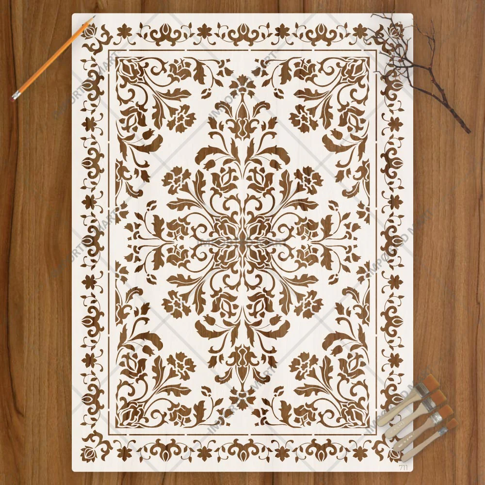 Royal Floral Mandala carpet Stencil for Wall, Floor, Furniture & Fabric Decor – Ornamental Art Design – ID# 711