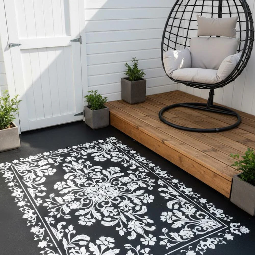 Royal Floral Mandala carpet Stencil for Wall, Floor, Furniture & Fabric Decor – Ornamental Art Design – ID# 711 - Image 2