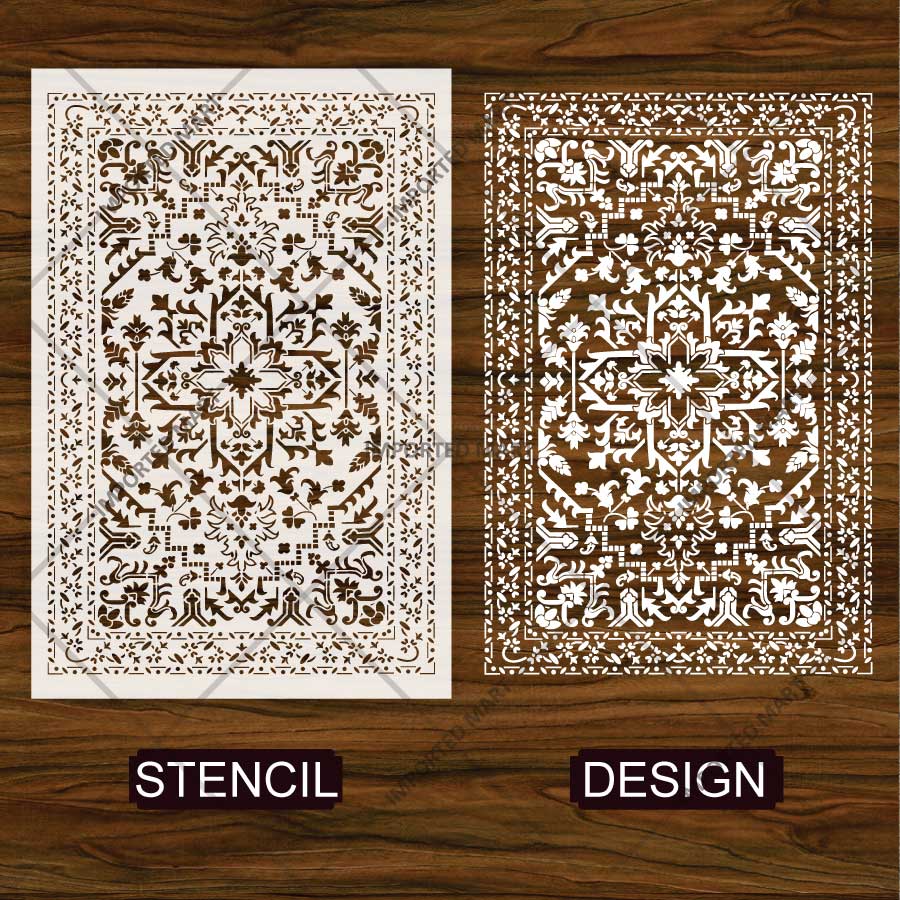 Traditional Symmetry Carpet Pattern Stencil for Wall, Floor & Tile Painting – Vintage Rug Design – ID# 744 - Image 6