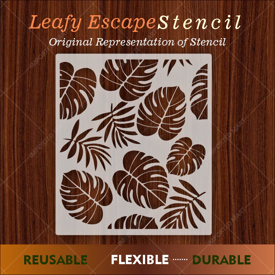 Tropical Leaf Cluster Stencil for Wall, Furniture & Fabric Art – Monstera & Palm Design – ID# 649