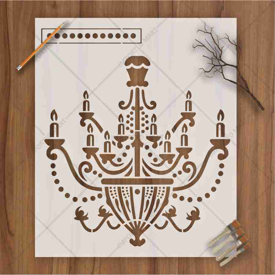 Vintage Chandelier Stencil for Wall, Furniture & Fabric Art β Classic Royal Lighting Design β ID# 701 - Image 2