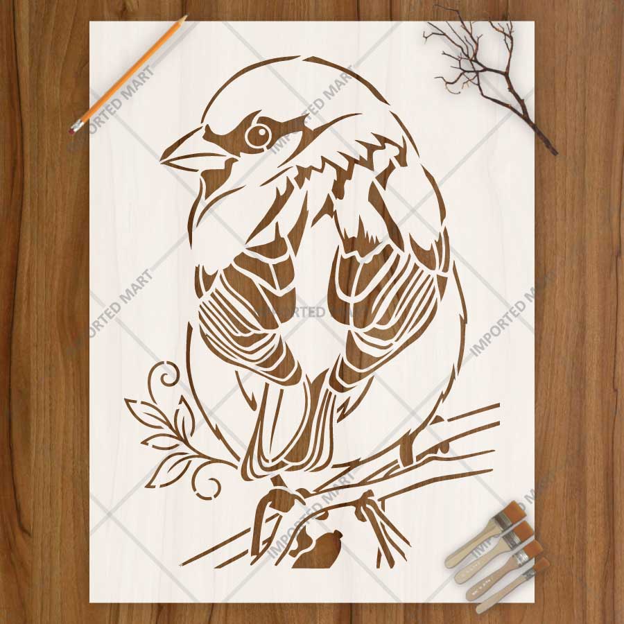 Wildlife Sparrow Bird Stencil for Wall, Wood & Fabric Painting Art – Nature Animal Design – ID# 814
